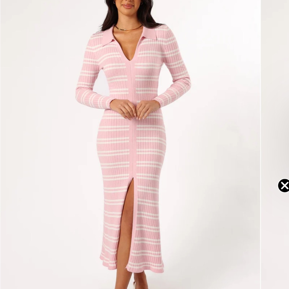Pink and White Striped Long Sleeve Dress